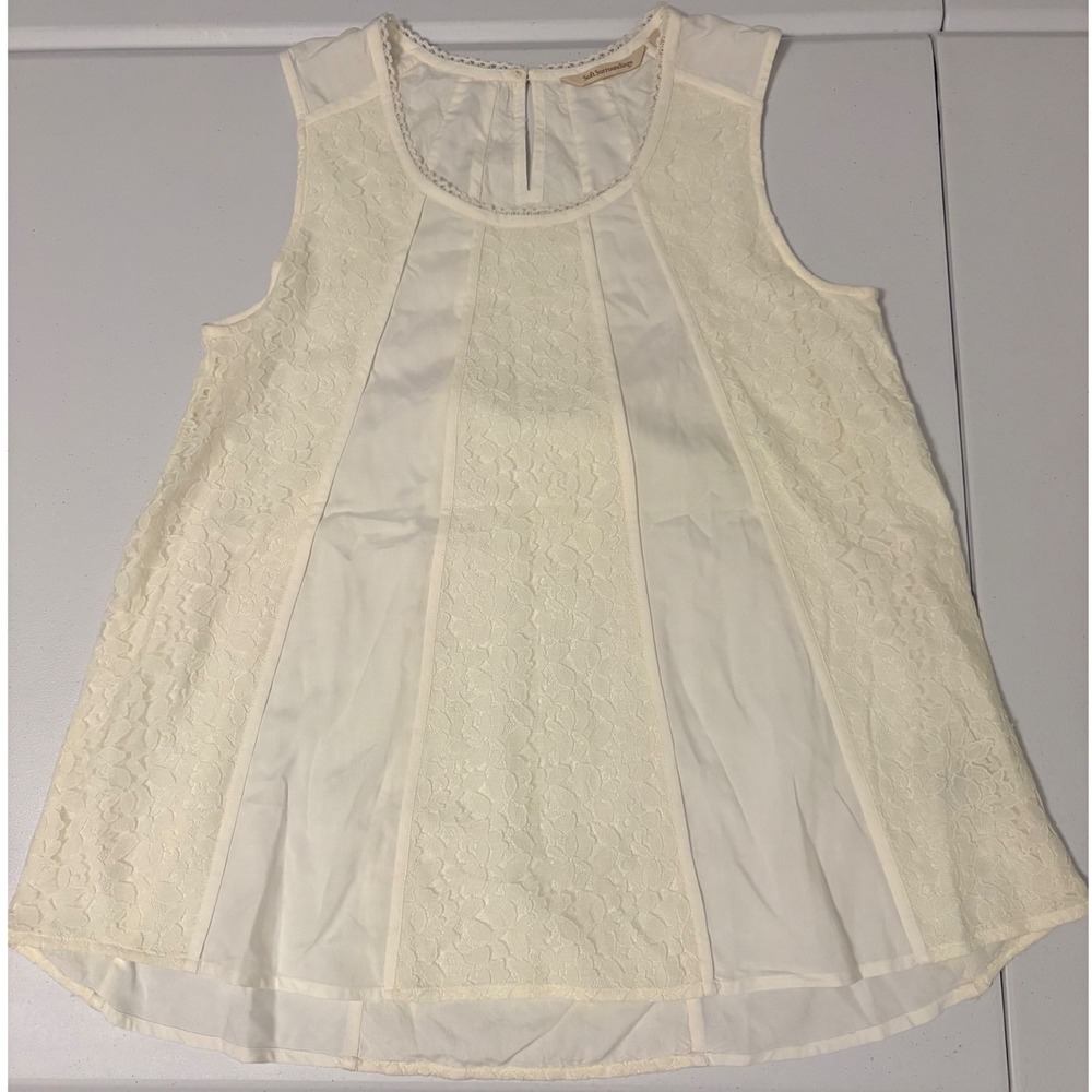 Soft Surroundings Ivory Lace Sleeveless Blouse Cream Boho Romantic Top M  g5